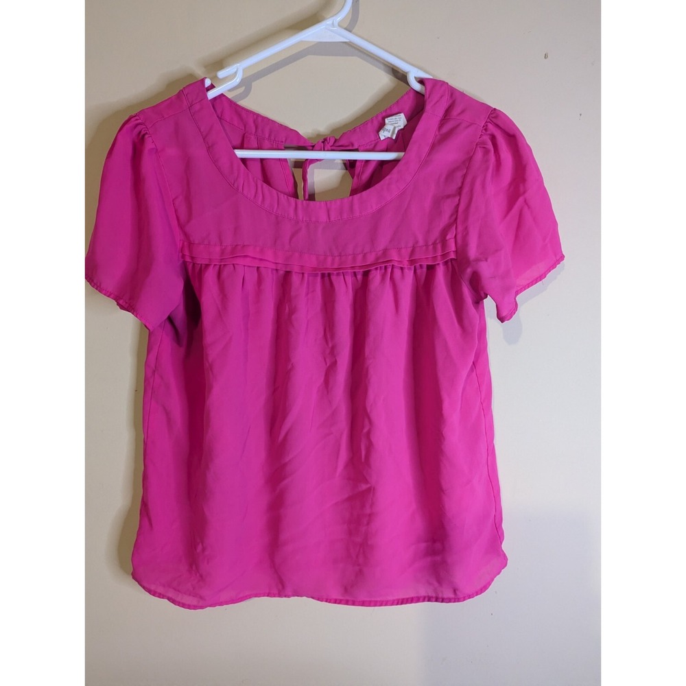 Japna juniors M tie back of neck hot pink sheer shirt top blouse